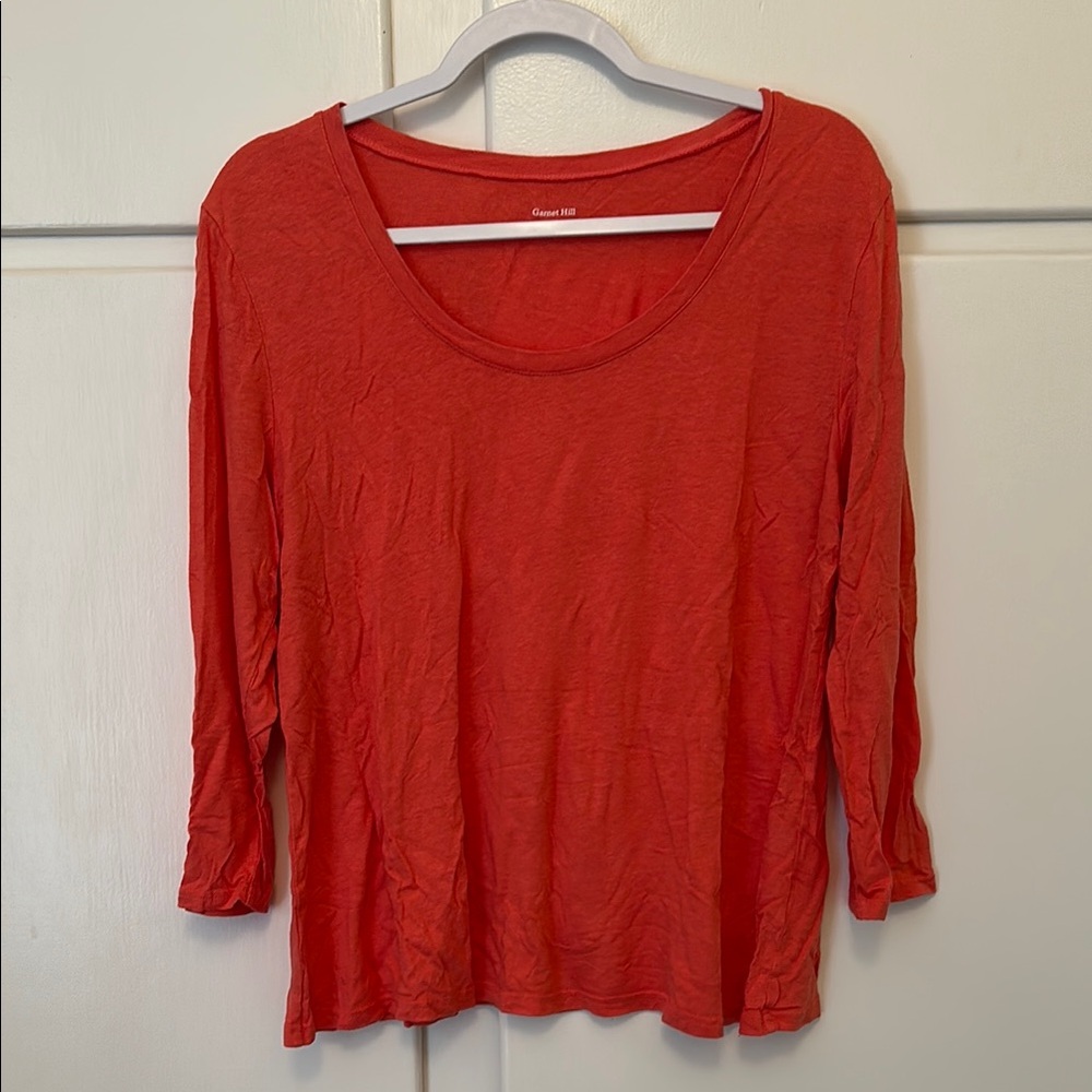 EUC Garnet Hill Vibrant Pink 3/4 Sleeve Tshirt Tee